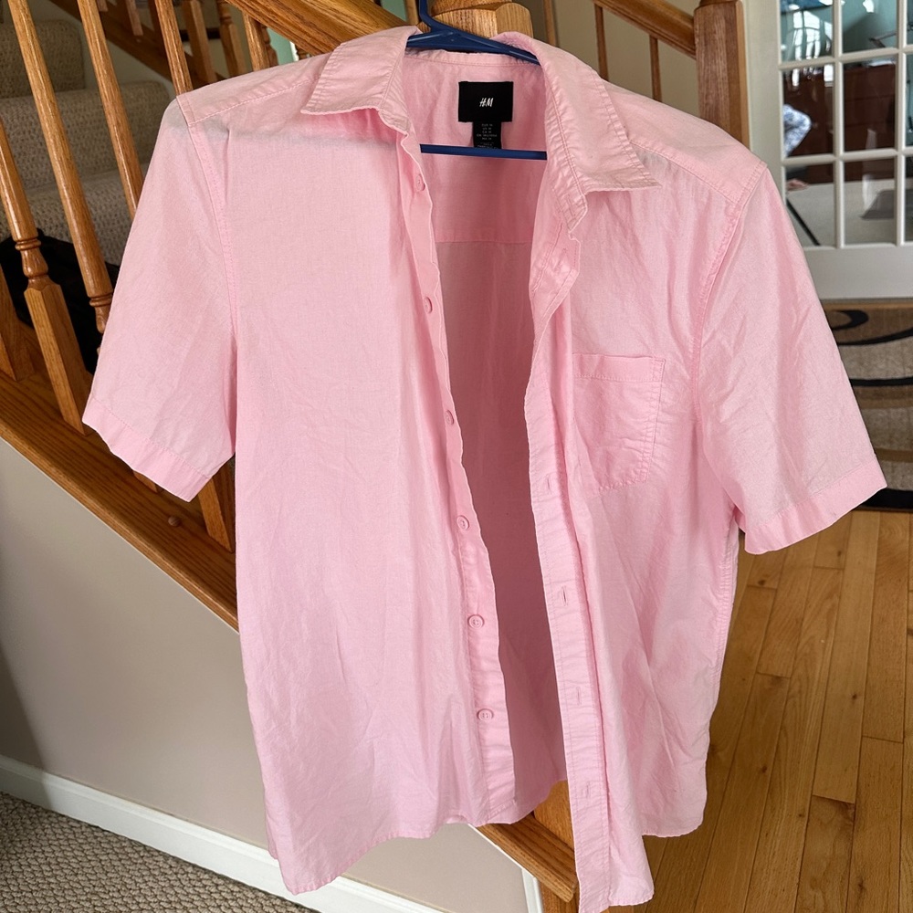 Pink Short Sleeve Button Down Cotton Shirt